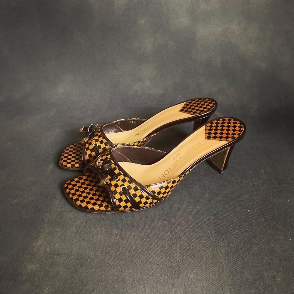 Louis Vuitton Damier Patent Leather Mule Slides